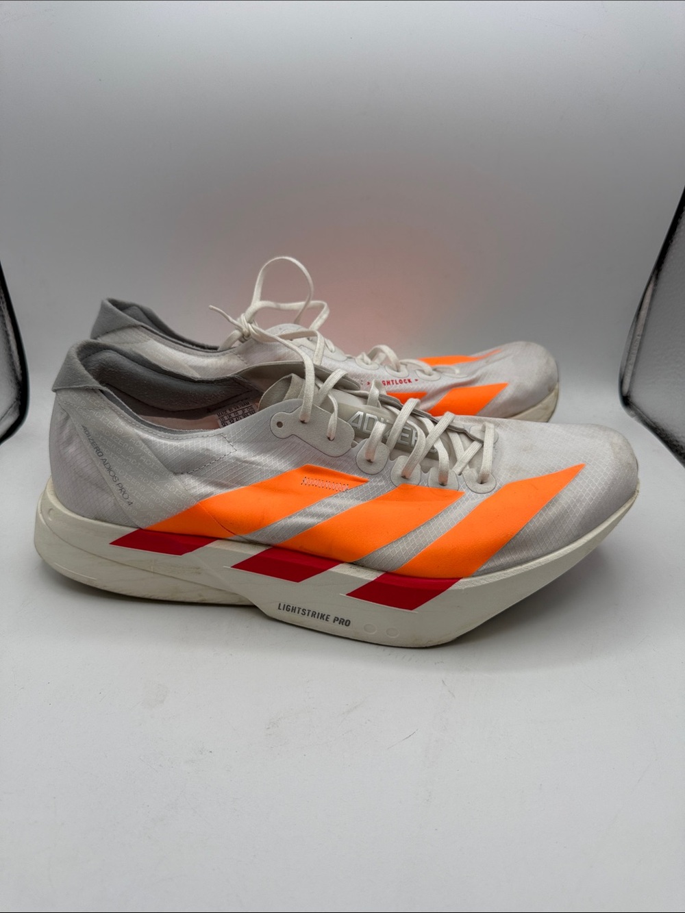 Adidas ADIZERO ADIOS PRO 4 White Racing Shoes with Bright Orange and Red S11